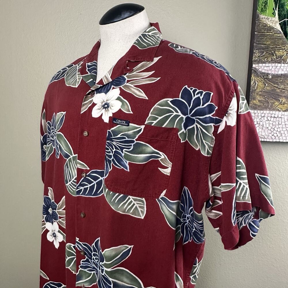 Chaps Ralph Lauren XL oxblood tropical print short sleeve button textured nice